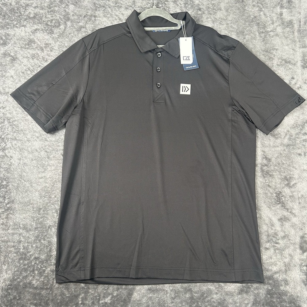 Cutter & Buck Shirt Mens L Black CB DryTec Golf Polo UPF 50+ Sun Protection